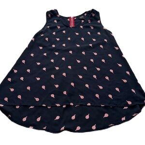 W5 Sleeveless Navy Blue Tank Top Hot Air Balloon Print Zipper Back Size Large